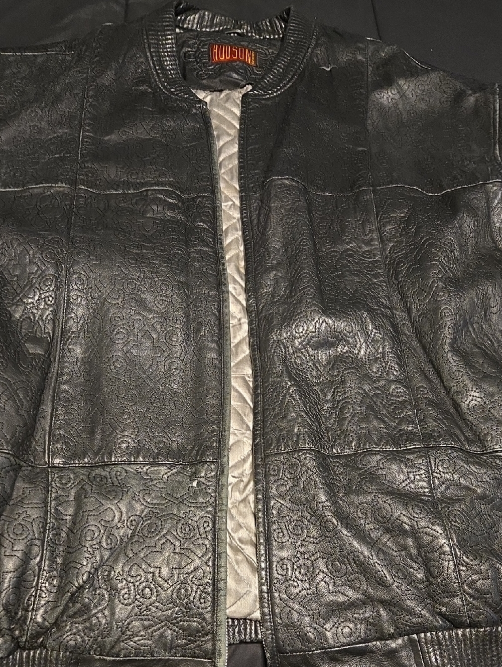 Hudson Jeans Black Embossed Leather Bomber with Quilted Lining